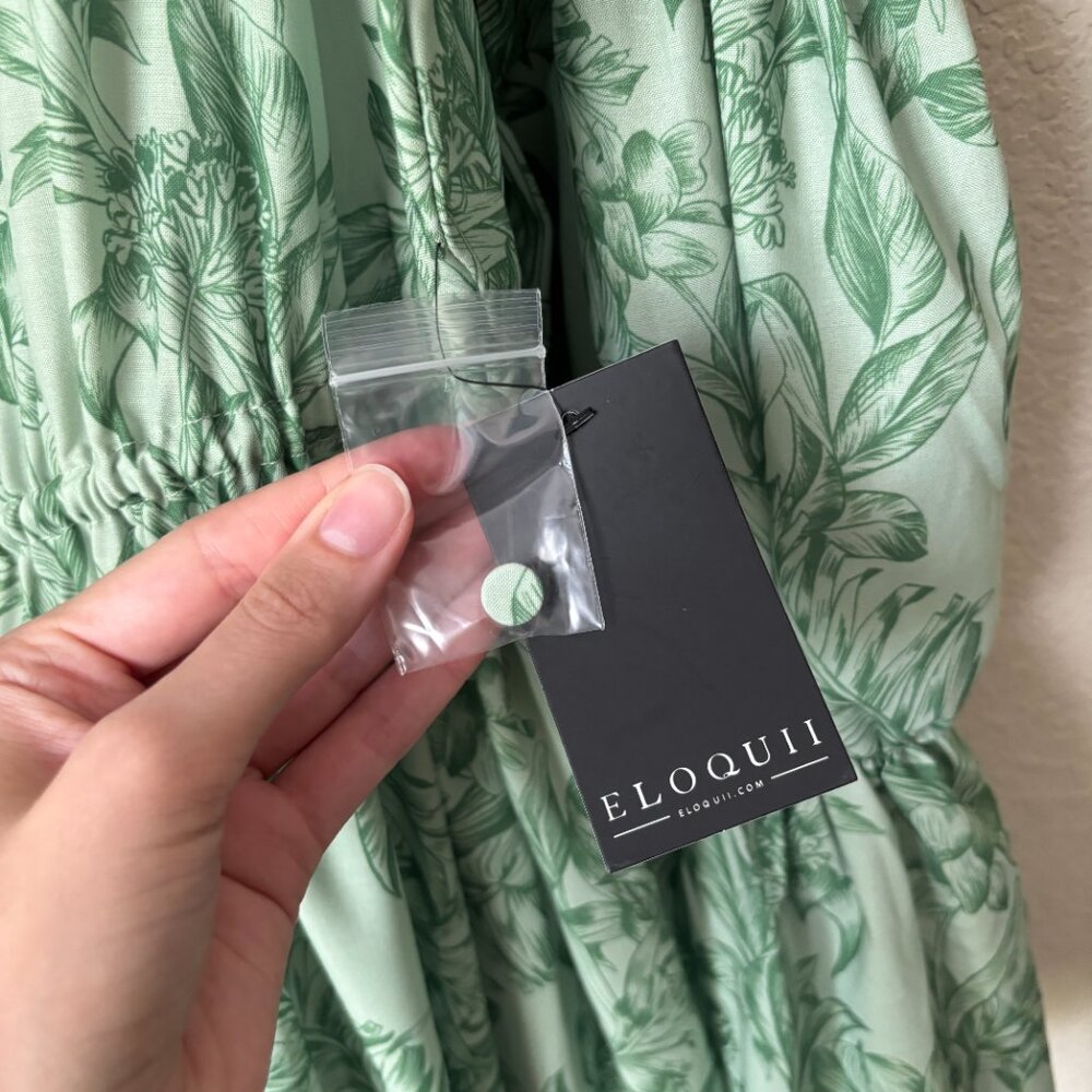 Eloquii 18 Floral Printed Tiered Bubble Sleeve Smocked Waist Midi Dress NEW - Picture 10 of 11